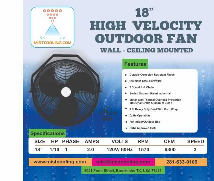 Outdoor Fan - 18 Inch Fan Black - Fan Only