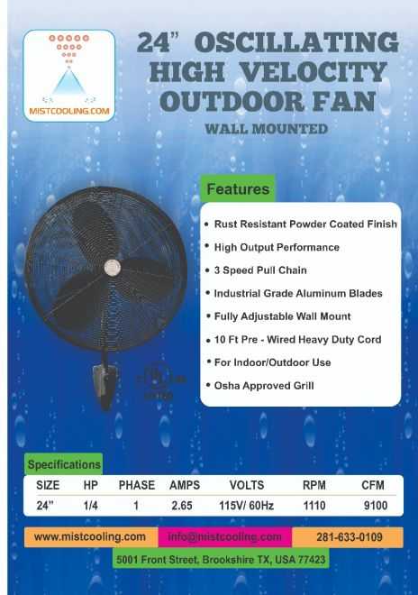 Outdoor Fan - 24 Inch - Black - Fan Only