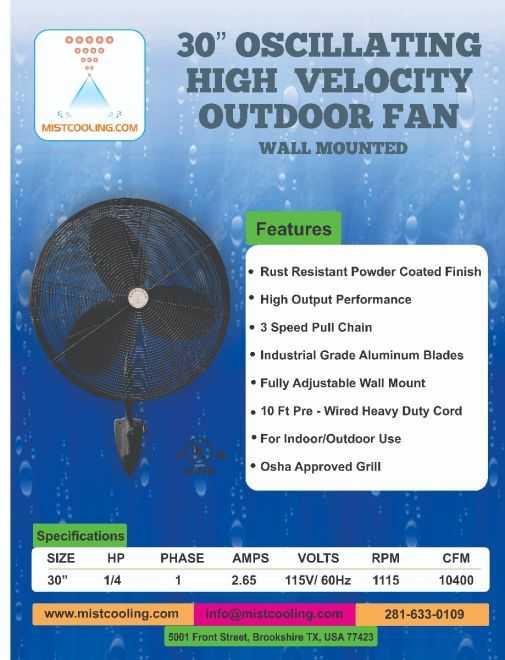 Outdoor Fan - 30 Inch - Black - Fan Only