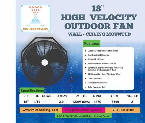 [MC17106] Outdoor Fan - 18 Inch Fan Black - Fan Only